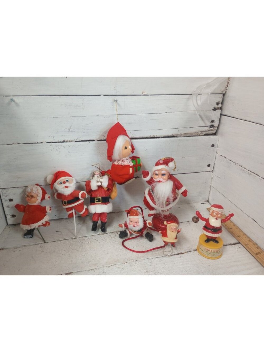 Vintage Lot of 8 Pieces Christmas Santa And Mrs Claus Figures Decor Ornaments